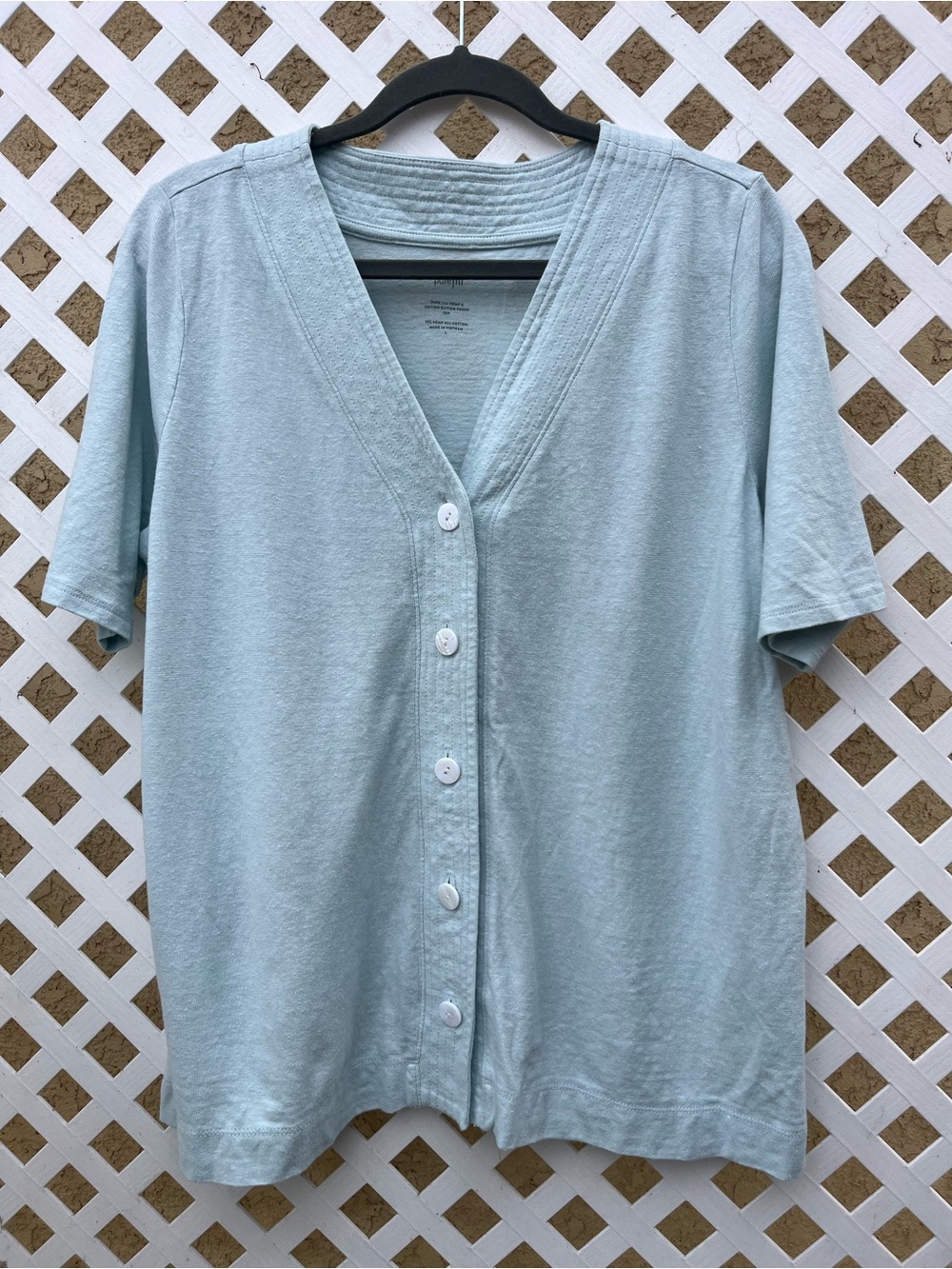 J. Jill Pure Jill blue cotton blend button shirt short sleeves L